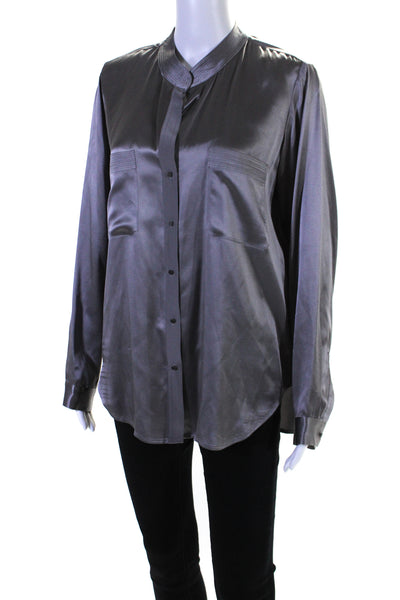 L Agence For Intermix Womens Button Front Crew Neck Silk Shirt Gray Size 6