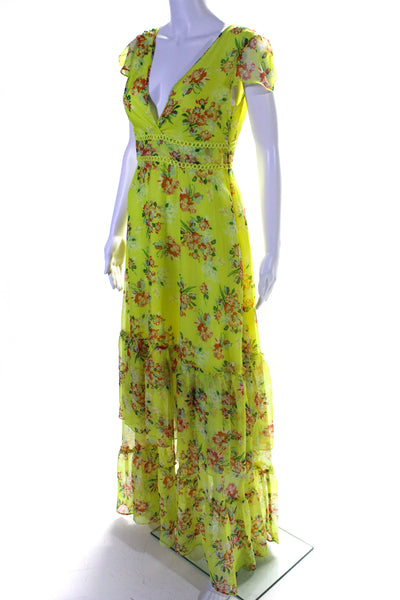 Eywasouls Malibu Womens V-Neck Cap Sleeves Empire Waist Floral Maxi Dress Size S