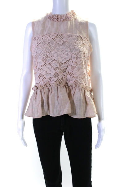 Alexis Women's Sleeveless Lace Trim Ruffle Open Front Blouse Blush Pink Size S