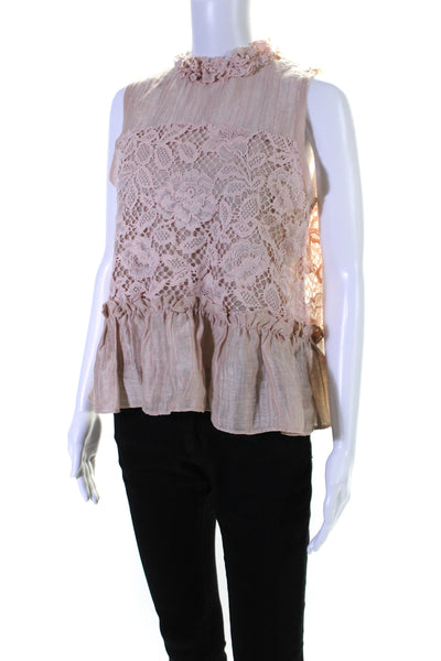 Alexis Women's Sleeveless Lace Trim Ruffle Open Front Blouse Blush Pink Size S