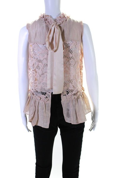 Alexis Women's Sleeveless Lace Trim Ruffle Open Front Blouse Blush Pink Size S