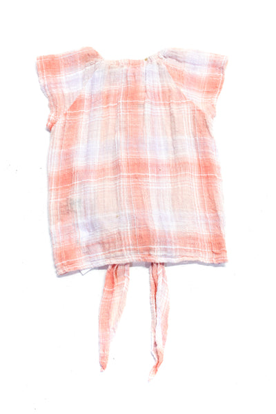 Bella Dahl Women's Round Neck Sleeveless Tie Front Pink Plaid Blouse Size 6