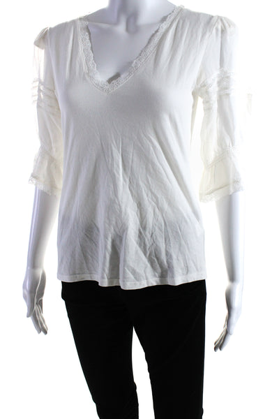 Generation Love Womens Long Sleeve V Neck Lace Blouse White Size Small