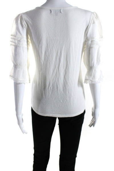 Generation Love Womens Long Sleeve V Neck Lace Blouse White Size Small