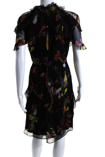 Jason Wu Womens Back Zip Crew Neck Floral Silk Chiffon Dress Black Size 4