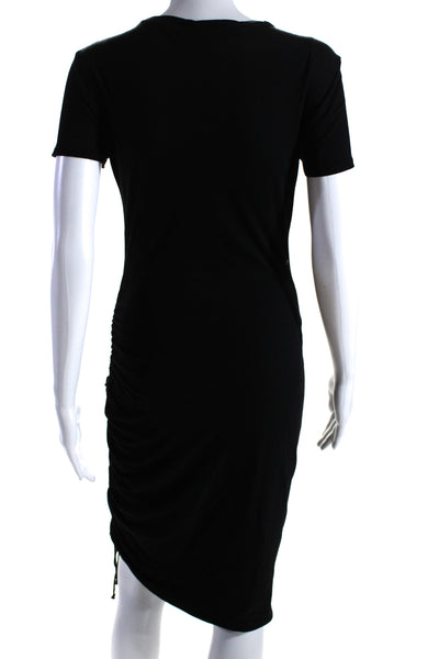 Pam & Gela Womens Short Sleeve Grommet Lace Up Ruched Dress Black Size Small