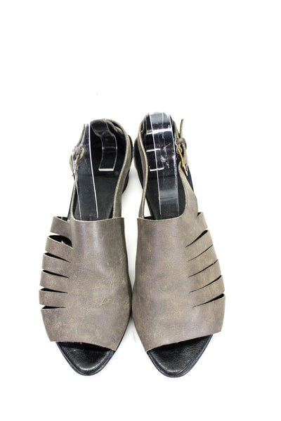 Abramey Womens Leather Peep Toe Cutout Flat Sandals Gray Size 8