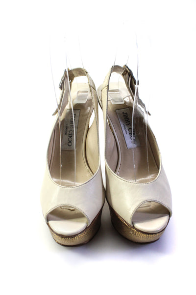 Jimmy Choo Women's Open Toe Platform Leather Sling Back Heels White Size 36