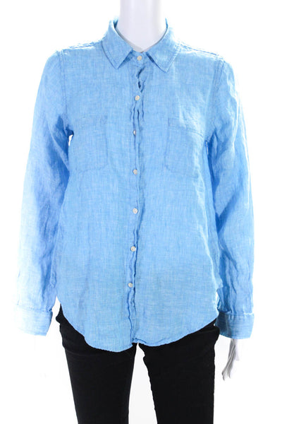 Lilly Pulitzer Womens Woven Long Sleeve Button Up Shirt Blouse Blue Linen XS