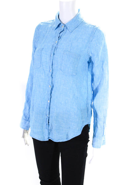 Lilly Pulitzer Womens Woven Long Sleeve Button Up Shirt Blouse Blue Linen XS