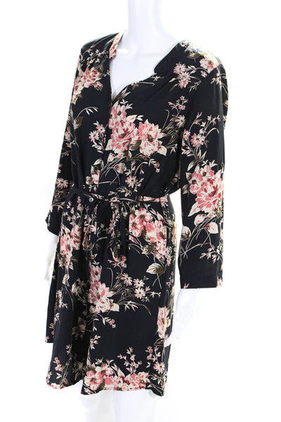 41 Hawthorn Womens Navy Blue Floral V-Neck Long Sleeve Shift Dress Size M