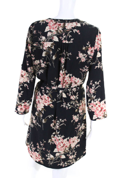 41 Hawthorn Womens Navy Blue Floral V-Neck Long Sleeve Shift Dress Size M