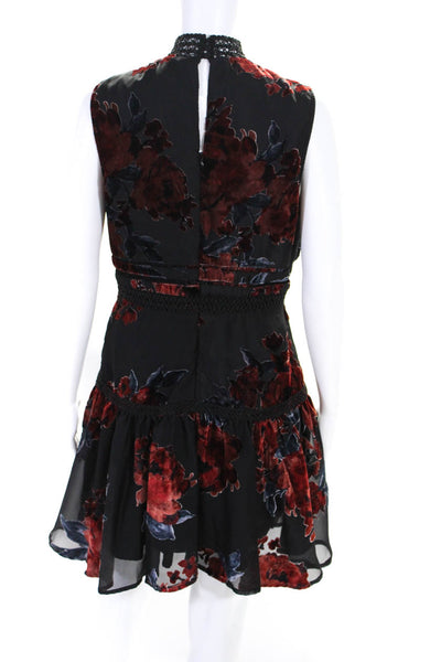 Gianni Bini Womens Black Velvet Floral Crew Neck Sleeveless Shift Dress Size M