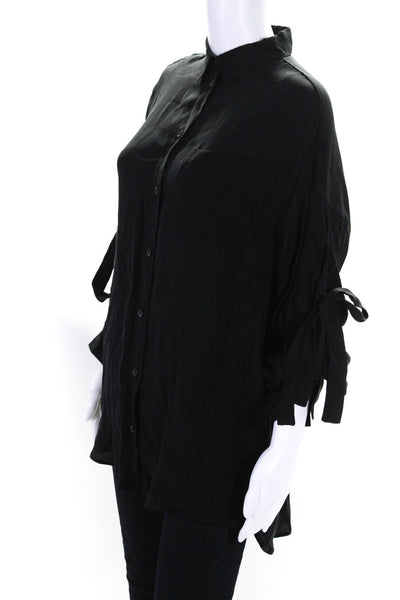 IRO Womens Long Sleeve Collared Waist Tie Button Down Top Black 34 Tall