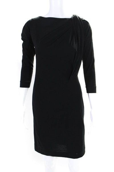 Lavia 18 Womens Asymmetrical Long Sleeve Knit Sheath Dress Black Wool Size Small