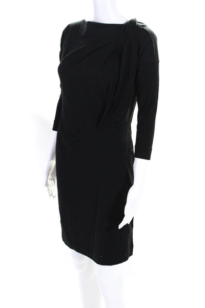 Lavia 18 Womens Asymmetrical Long Sleeve Knit Sheath Dress Black Wool Size Small