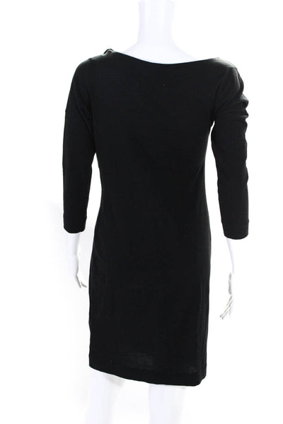 Lavia 18 Womens Asymmetrical Long Sleeve Knit Sheath Dress Black Wool Size Small