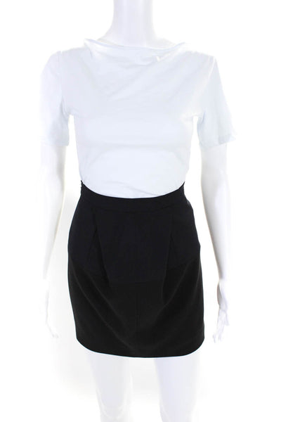 O2nd Barneys NY Womens Inverted Pleated Mini Pencil Skirt Black Navy Size 0