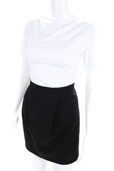 O2nd Barneys NY Womens Inverted Pleated Mini Pencil Skirt Black Navy Size 0