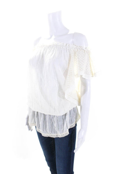 T.U. Sunday Womens Cotton Scoop Neck Embroidered Blouse White Size OS