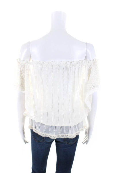 T.U. Sunday Womens Cotton Scoop Neck Embroidered Blouse White Size OS