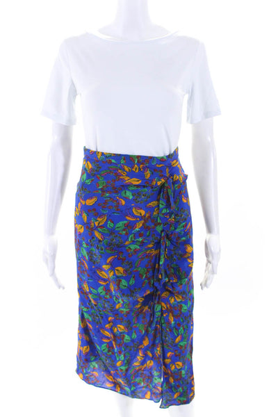 Saloni Womens Silk Floral Print Gathered Midi Skirt Blue Size 2