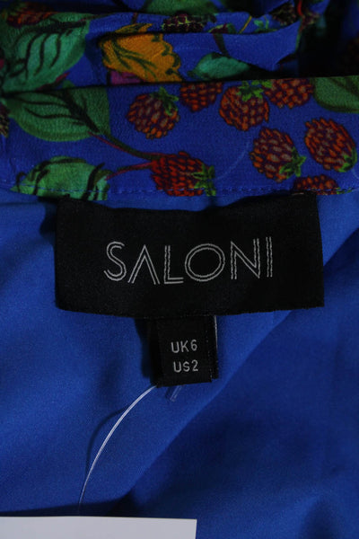 Saloni Womens Silk Floral Print Gathered Midi Skirt Blue Size 2