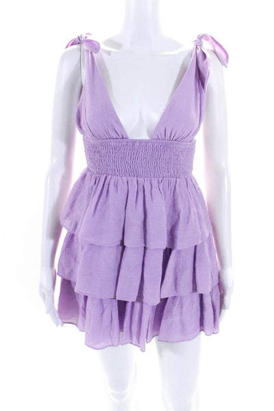 Lovers + Friends Womens Purple V-neck Smocked Sleeveless Shift Dress Size XXS