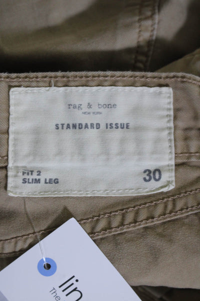 Rag & Bone Womens Khaki Cotton Fly Button Fit 2 Slim Straight Leg Pants Size 30