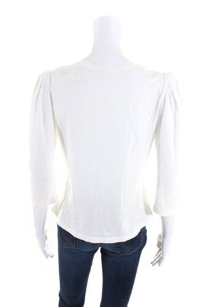 ALC Womens Puffed Long Sleeve Scoop Neck Top White Size Small