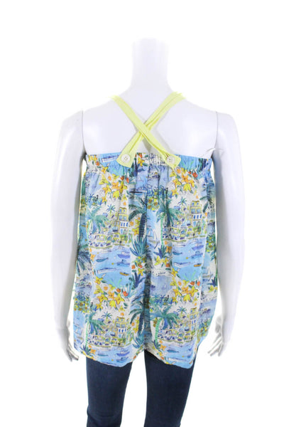 Il Gufo Womens Abstract Print Cross Strap Top Blue Yellow Size Small