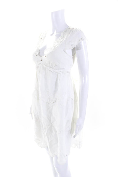 BCBGMAXAZRIA Womens Knee Length V Neck Button Down Dress White Size 0