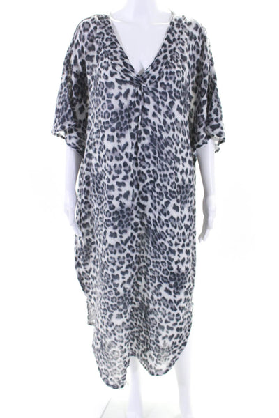 Michael Stars Womens Animal Print V Neck Shirt Dress White Grey Size Medium