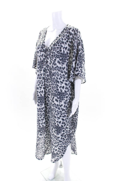 Michael Stars Womens Animal Print V Neck Shirt Dress White Grey Size Medium