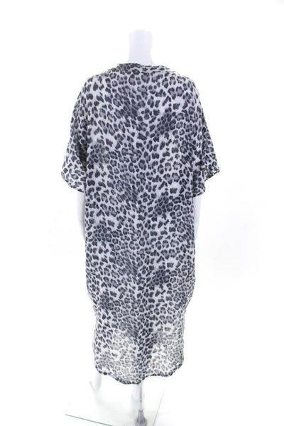 Michael Stars Womens Animal Print V Neck Shirt Dress White Grey Size Medium