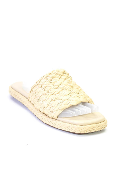 Vince Womens Straw Woven Detail Slide On Casual Sandals Beige Size 9.5 Medium