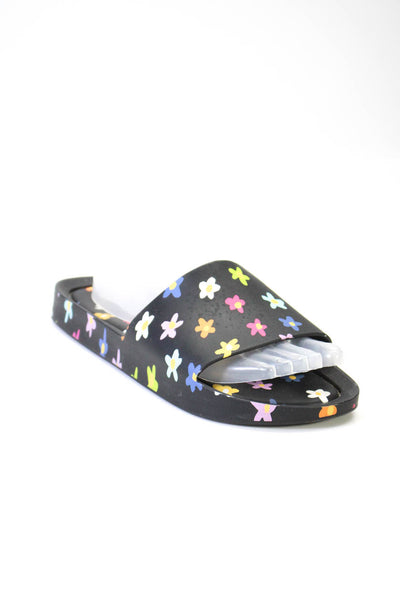 Melissa Womens Floral Print Slide On Pool Sandals Black Multi Colored Size 10