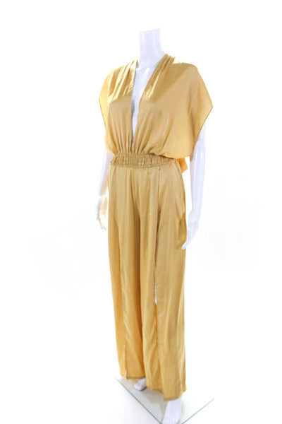 Bohemian Labeled Womens Satin Wide Leg Jumpsuit Yellow Size Large