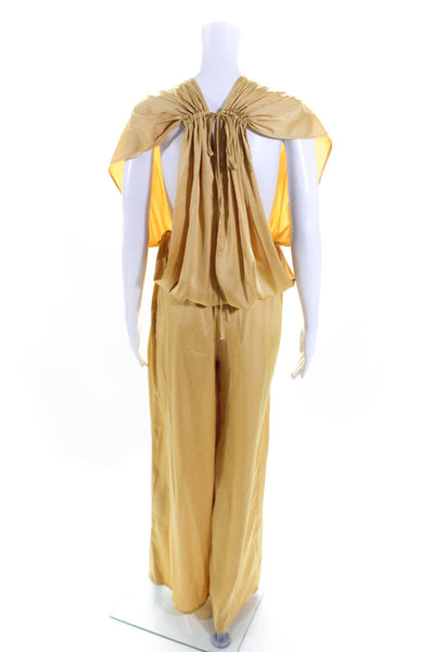 Bohemian Labeled Womens Satin Wide Leg Jumpsuit Yellow Size Large