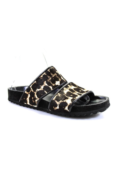 Sandro Womens Leopard Print Pony Hair Flat Slides Sandals Brown Size 37 7