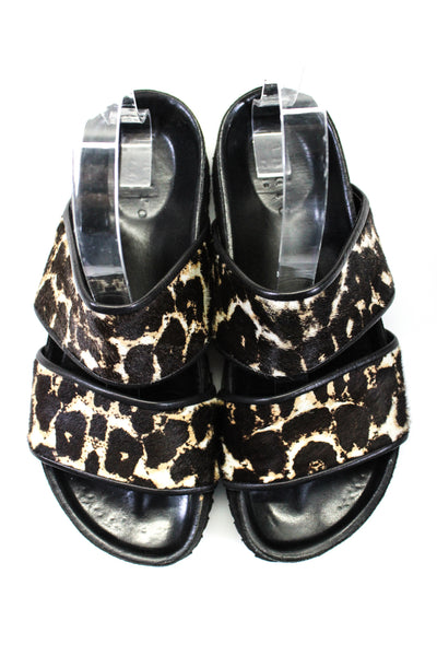 Sandro Womens Leopard Print Pony Hair Flat Slides Sandals Brown Size 37 7