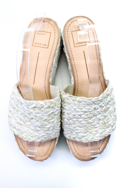 Dolce Vita Womens Braided Rope Platform Slides Sandals White Beige Size 9