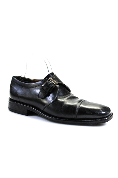 Salvatore Ferragamo Mens Square Toe Leather Monk Strap Loafers Black Size 9 EE