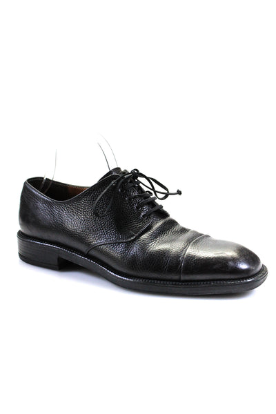 Salvatore Ferragamo Mens Square Toe Leather Derby Dress Shoes Black Size 9