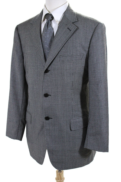 Zanella Mens Notched Lapel Three Button Woven Blazer Wool White Black Size 40