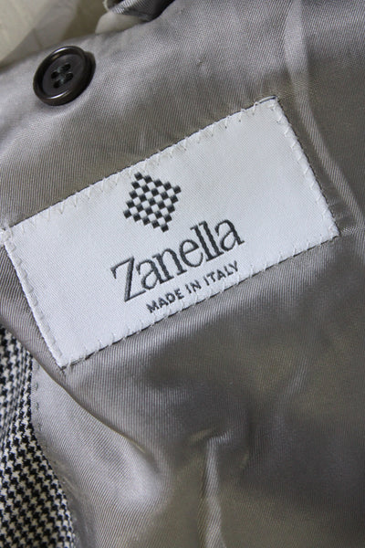 Zanella Mens Notched Lapel Three Button Woven Blazer Wool White Black Size 40