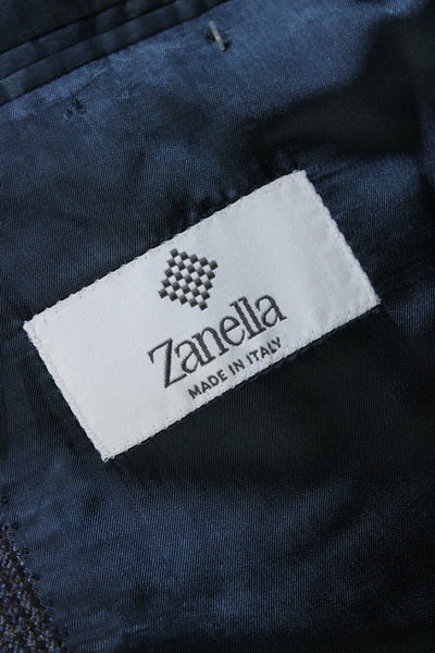 Zanella Mens Three Button Side Pocket Notched Lapel Blazer Wool Blue Size 40