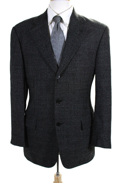 Zanella Mens Three Button Notched Lapel Woven Blazer Wool Black Size 48