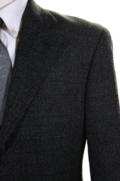 Zanella Mens Three Button Notched Lapel Woven Blazer Wool Black Size 48