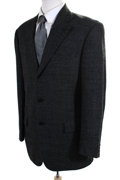 Zanella Mens Three Button Notched Lapel Woven Blazer Wool Black Size 48